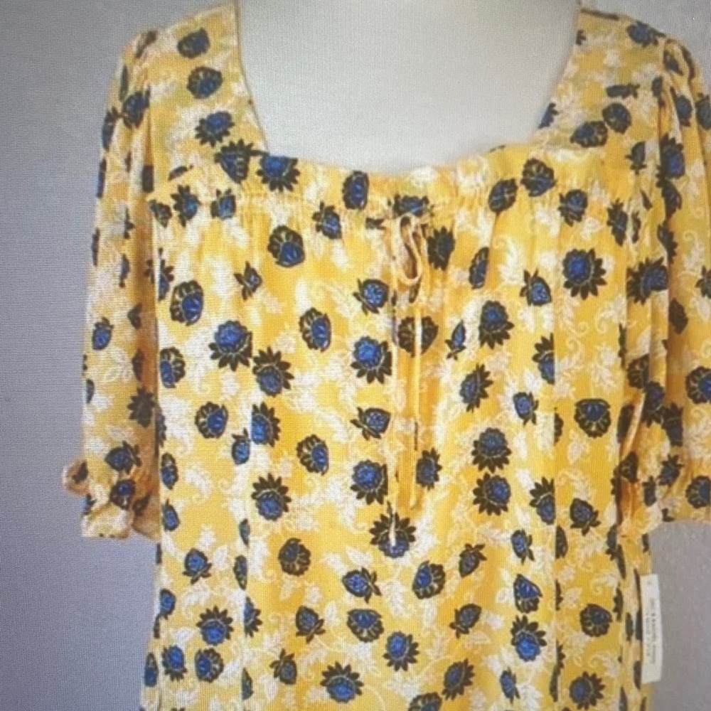 Zac & Rachel Yellow Blouse with Blue Floral Print